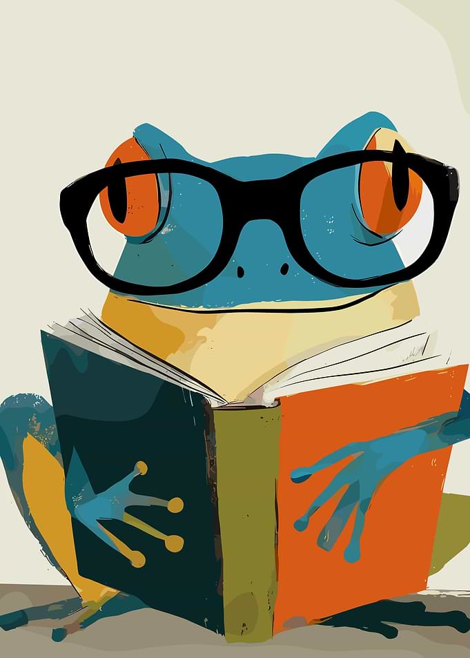 Frog Reading a Book with Glasses