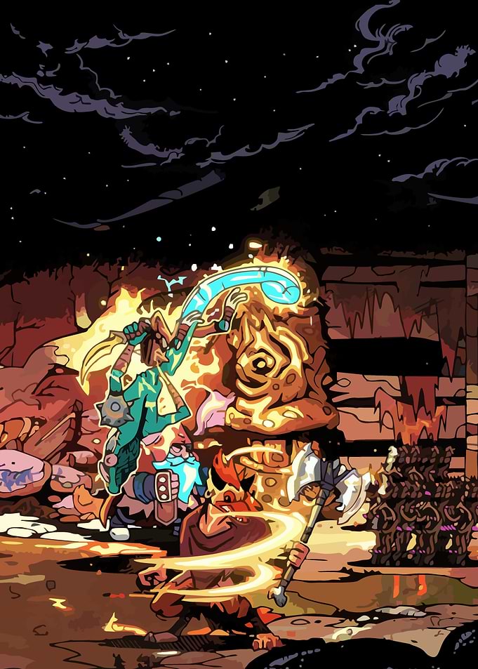 Fantasy characters in battle