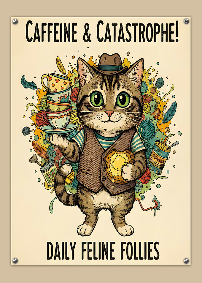 Caffeine & Catastrophe Cat Poster