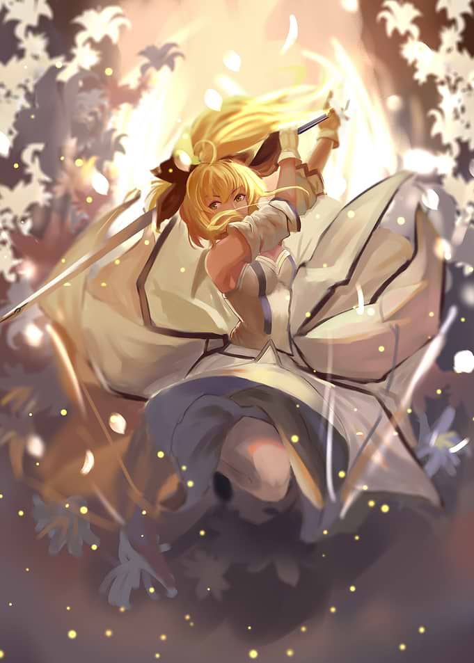 Girl with Sword and Flowers
