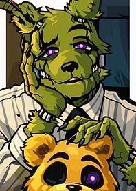 Springtrap holding Golden Freddy plush