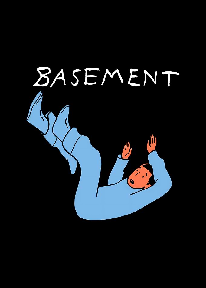 Man falling with text 'BASEMENT'