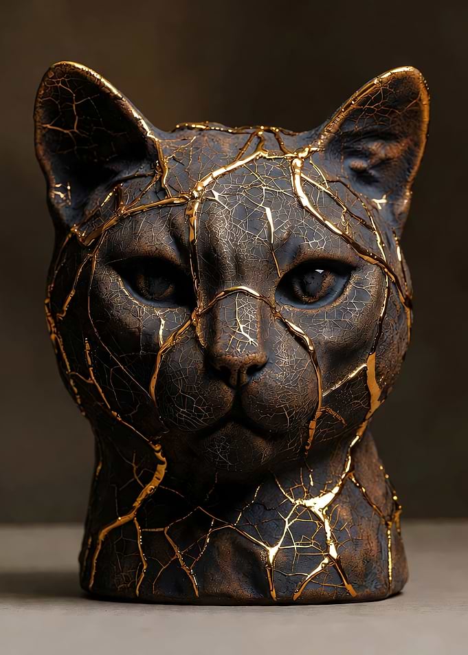 Kintsugi Cat Sculpture