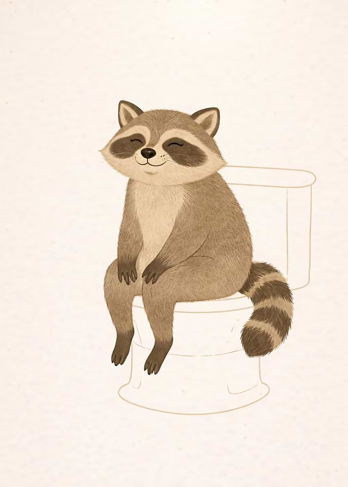 Raccoon Sitting on Toilet