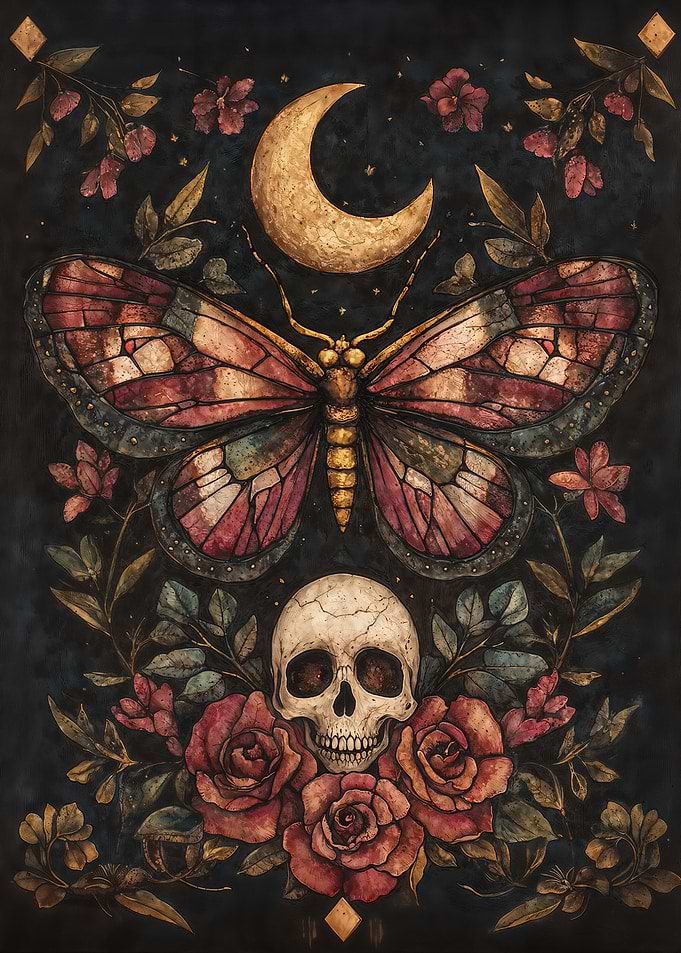 Gothic Skull Moth with Crescent Moon