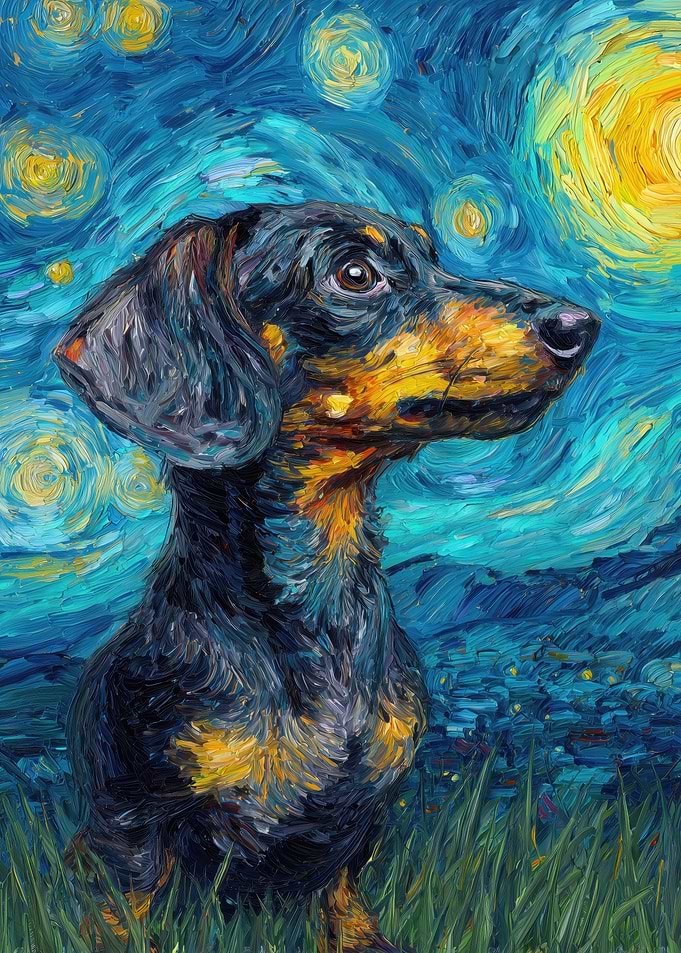 Dachshund in Starry Night Style