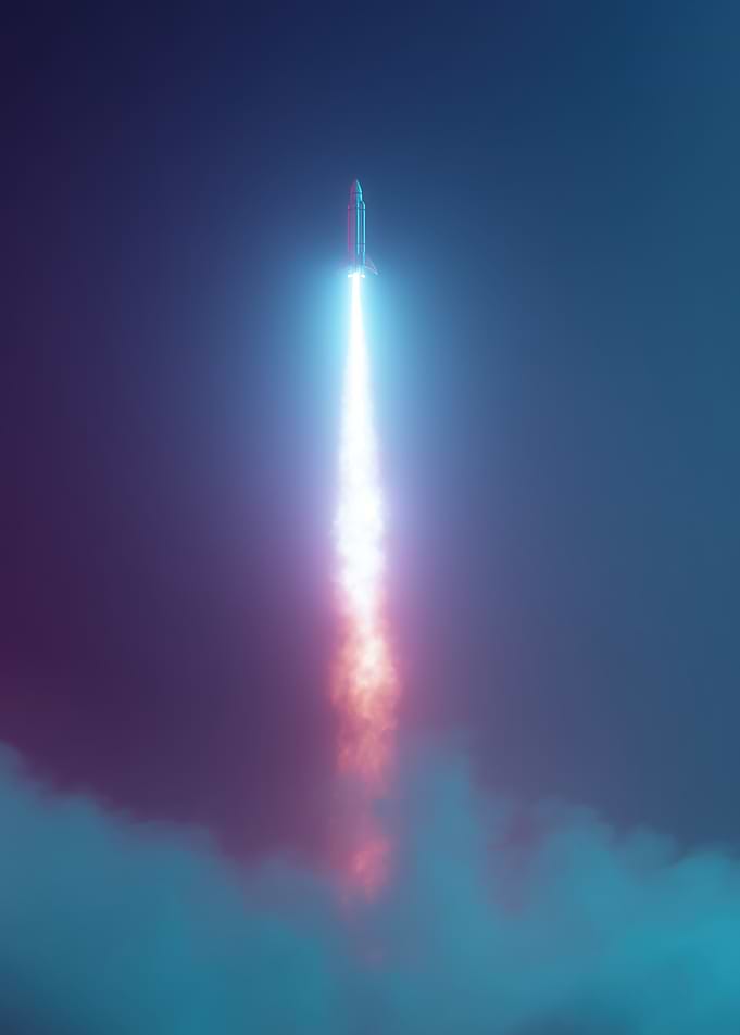Rocket Launching into Foggy Sky