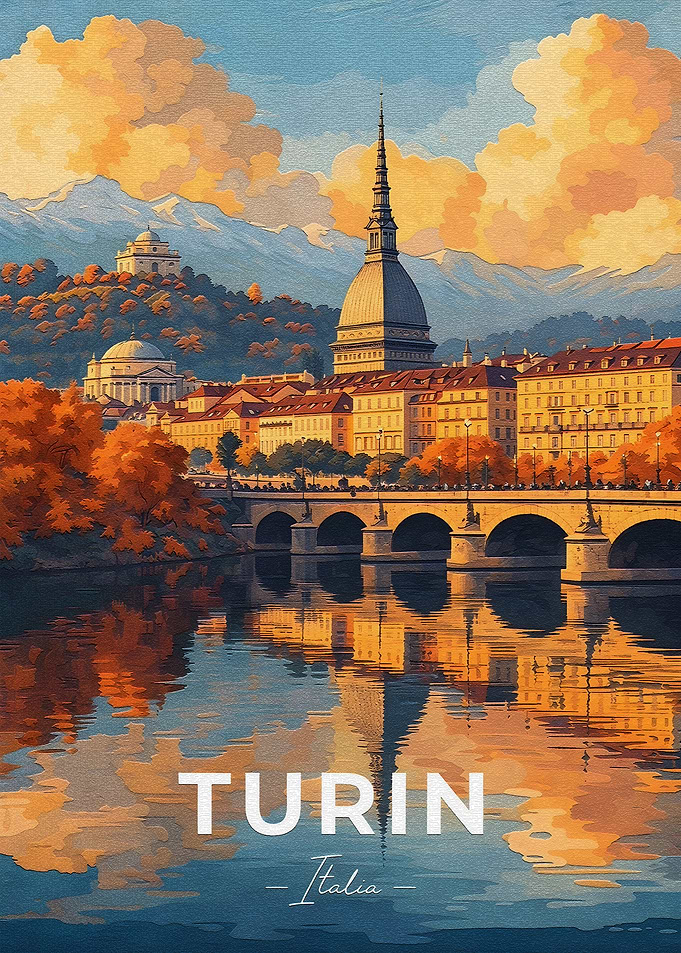 Turin, Italy Cityscape with River Reflection