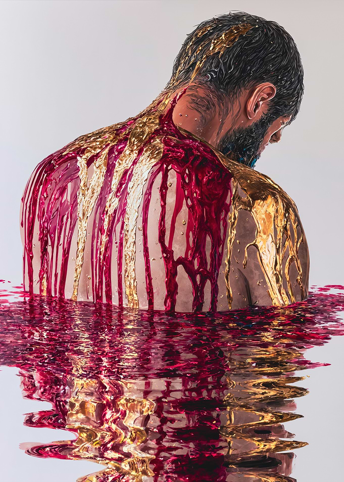 Man Gold Red Liquid Back