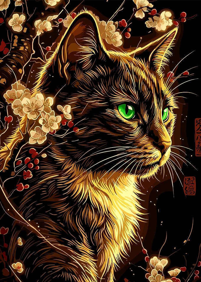 Majestic Cat Amidst Cherry Blossoms