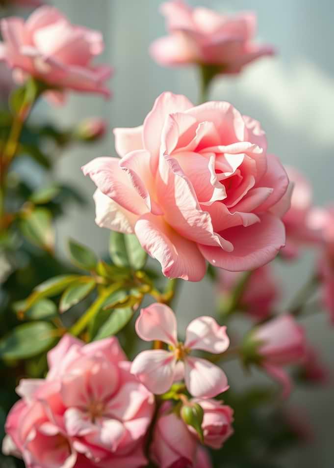 Delicate Pink Roses in Soft Sunlight