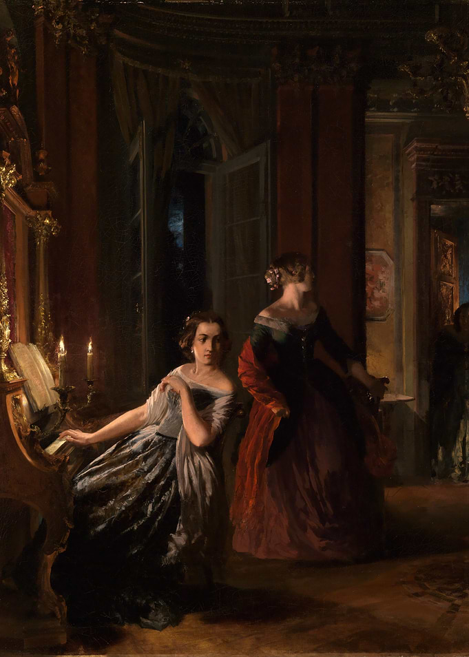 Elegant Women in a Ballroom