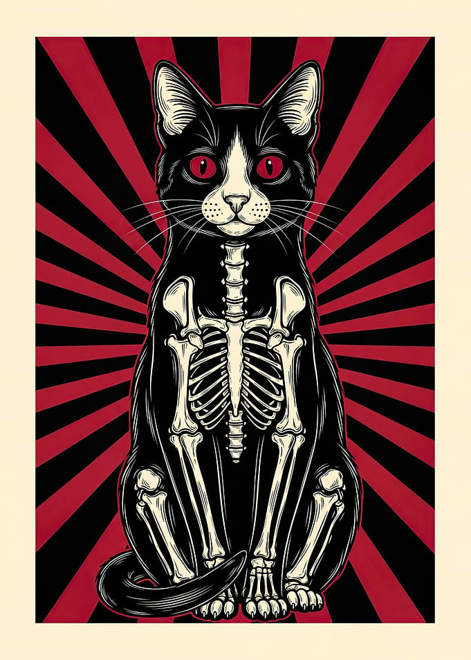Skeleton Cat with Red Eyes