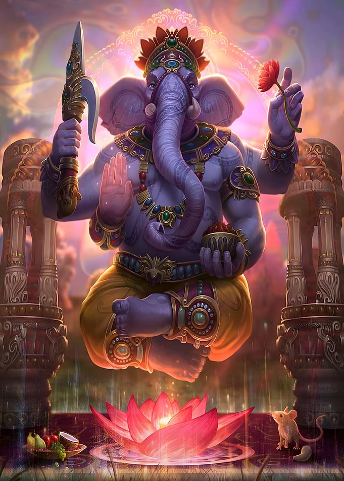 Ganesha with Lotus and Mouse