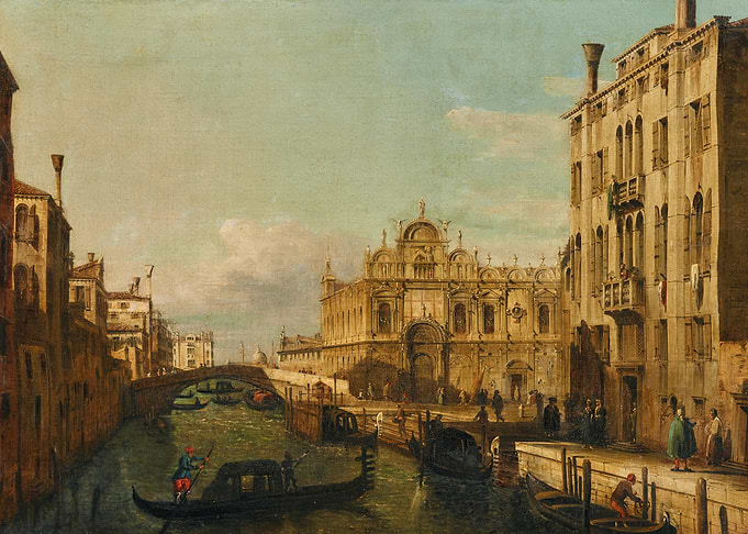 Venetian Canal Scene with Gondolas and Architecture