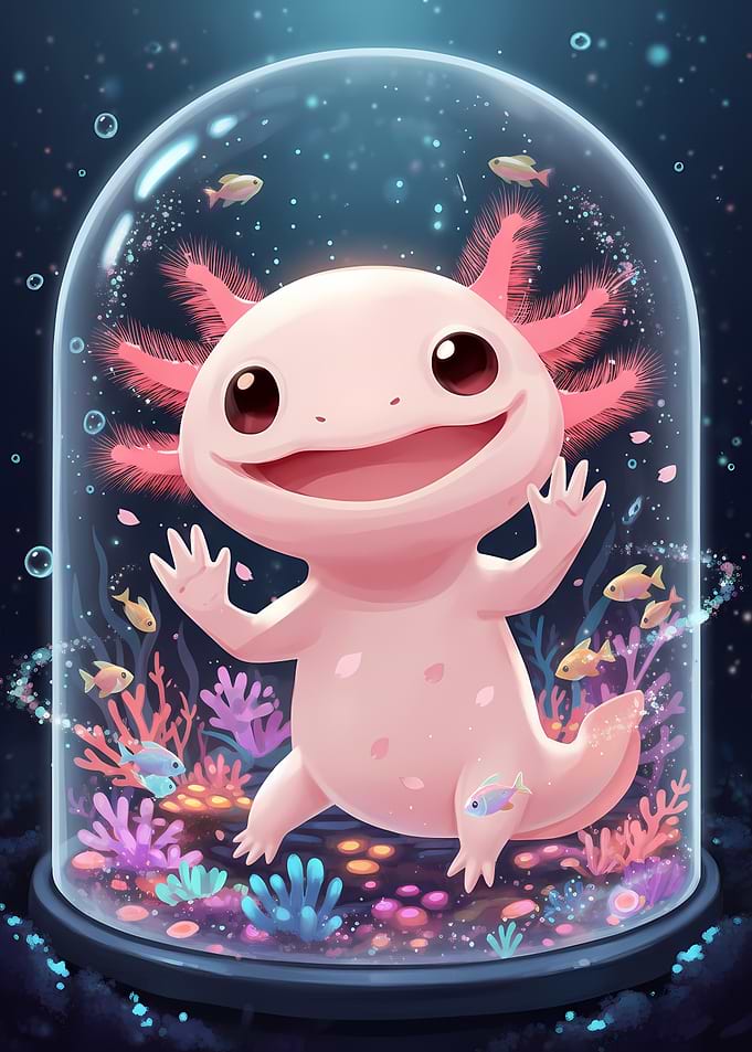 Cute Axolotl in a Glass Dome