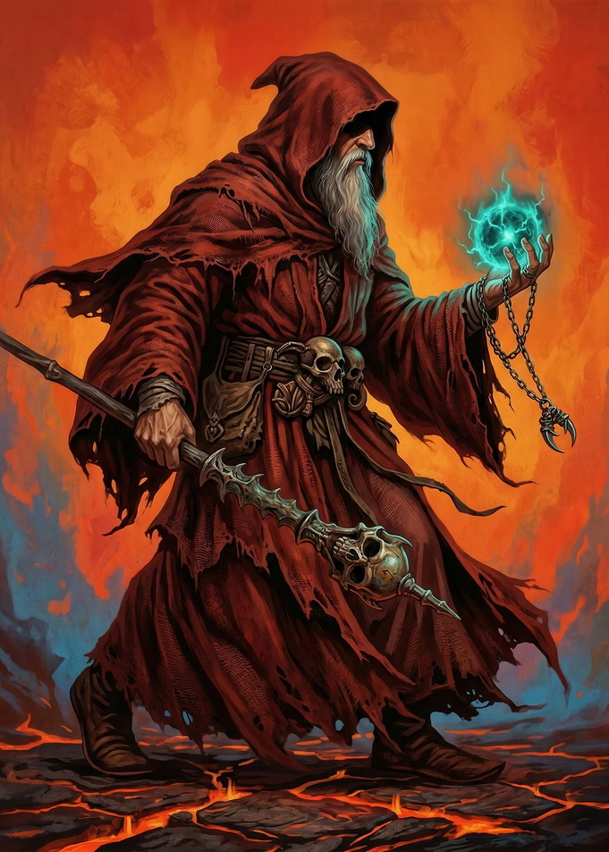 Wizard casting a spell with a staff