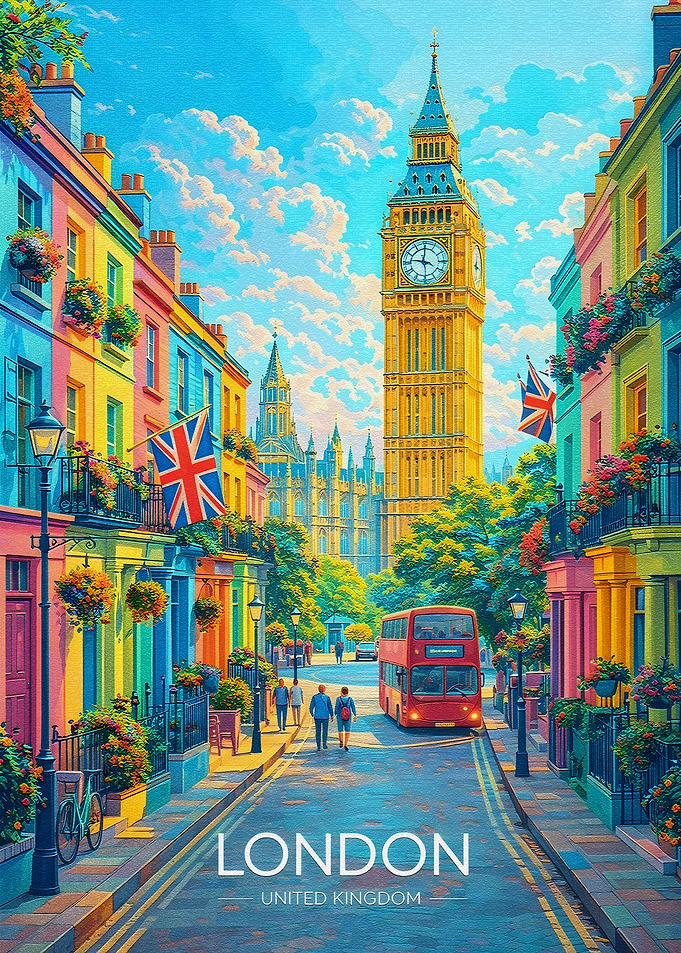 Colorful London Street with Big Ben