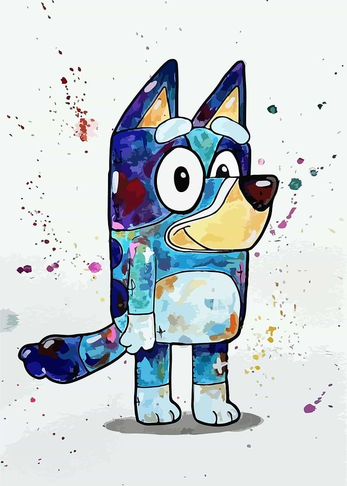 Bluey Watercolor Splatter Art