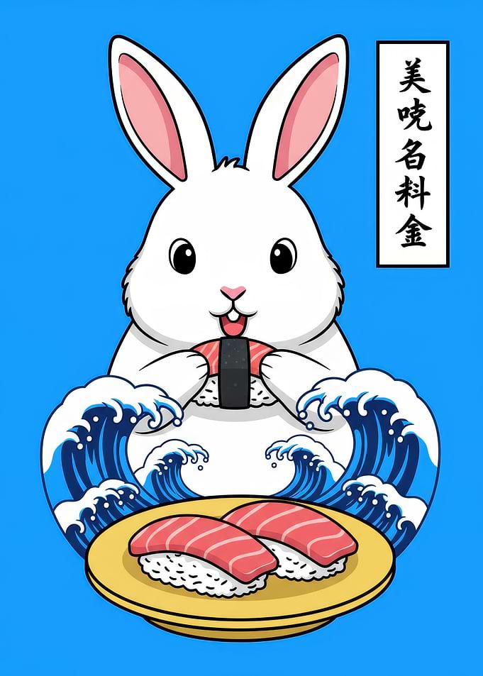 Cute Rabbit Eating Sushi
