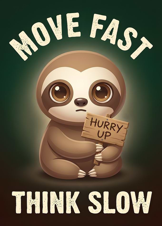 Cute Sloth with 'Hurry Up' Sign