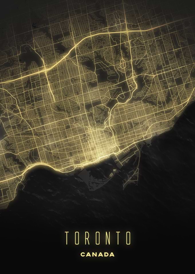 Toronto, Canada - Illuminated City Streets Map, Wall Art Poster