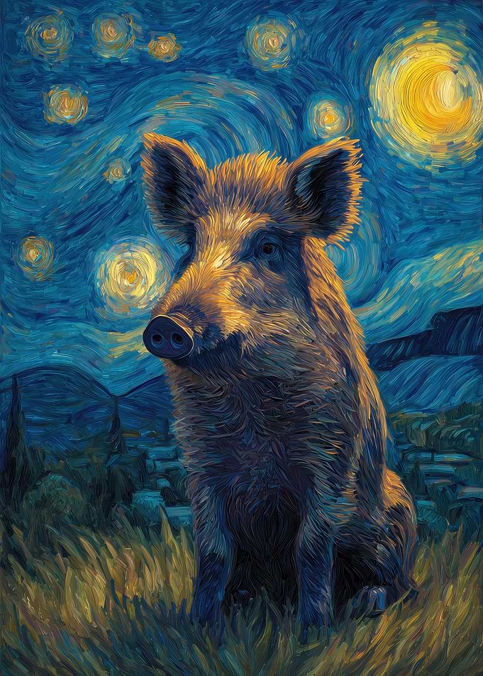 Wild Boar in Starry Night Style