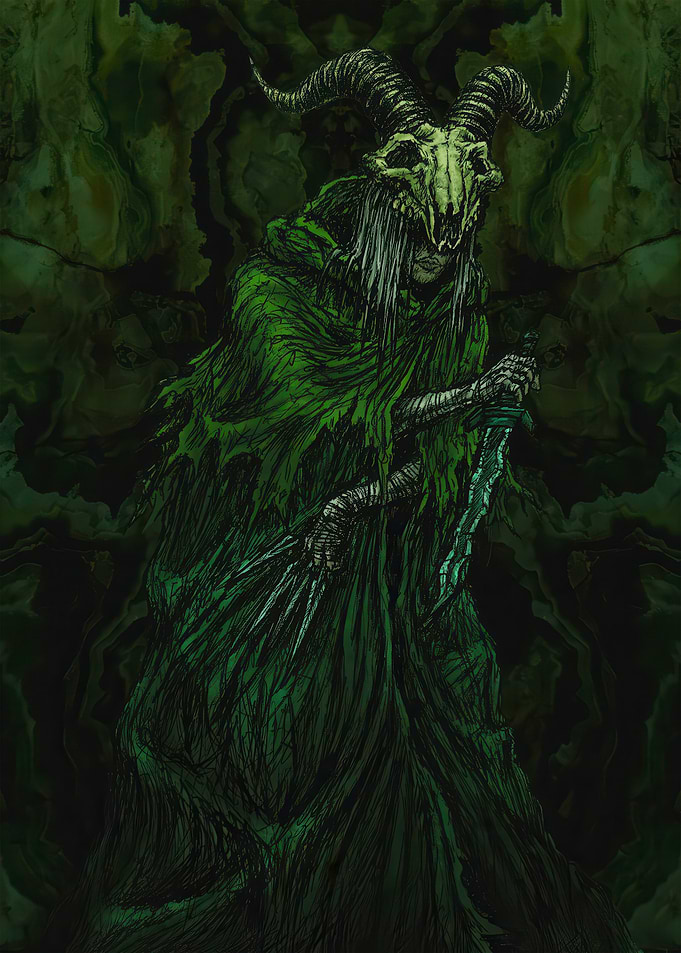 Demonic Figure with Goat Skull Mask