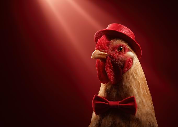 Chicken Wearing a Hat and Bowtie