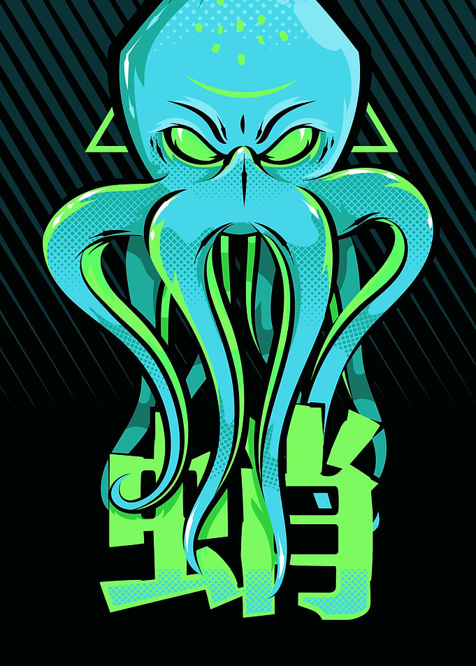 Aggressive Blue and Green Squid