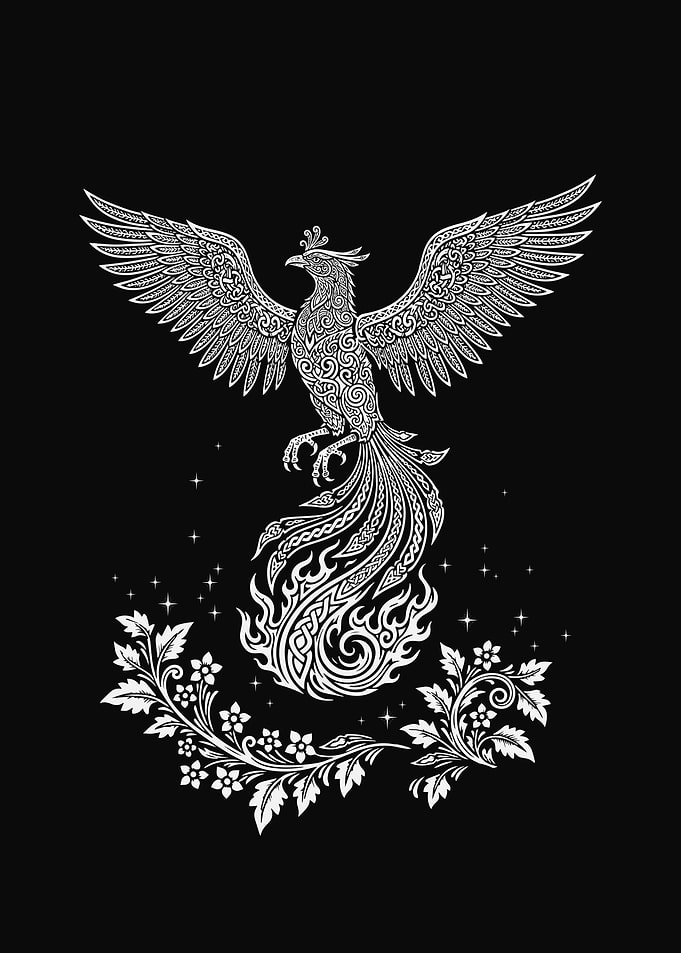 Sacred Firebird – Ornamental Phoenix in Ethnic Line Art