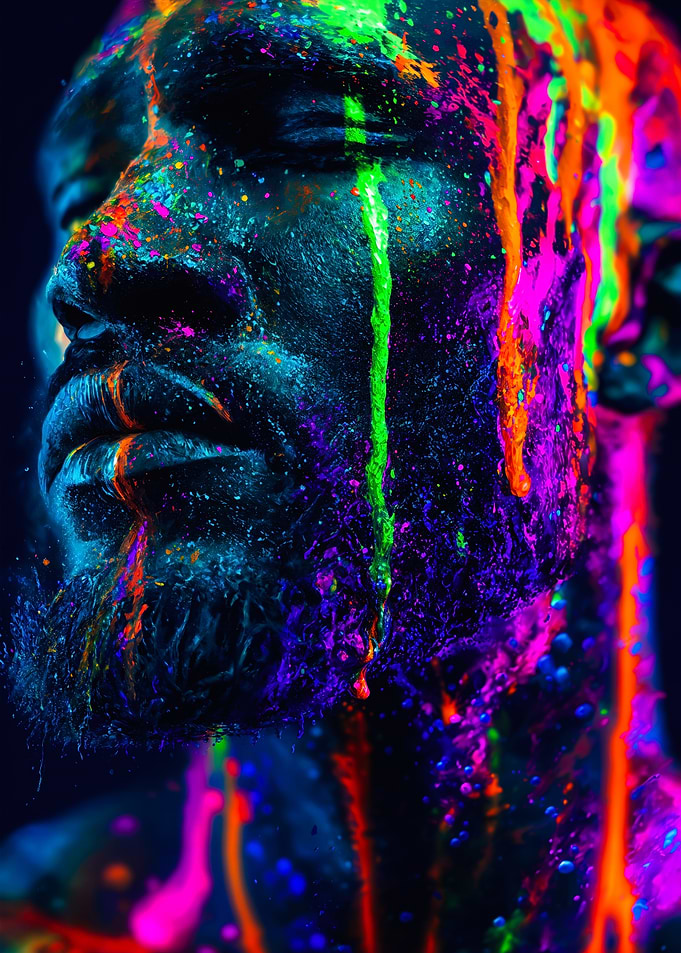 Neon Dripping Male Face Portrait