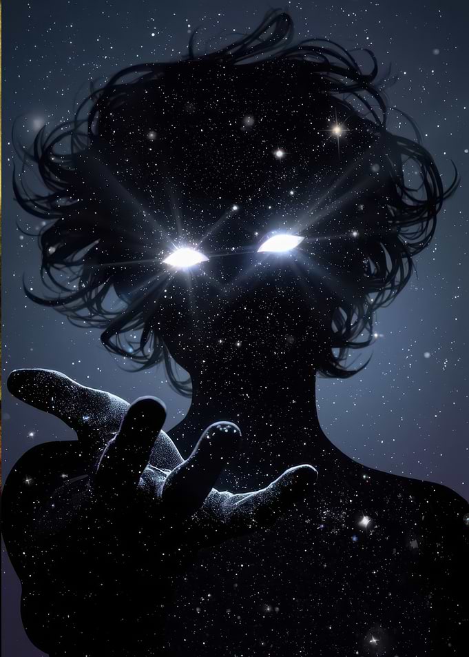Cosmic Being with Glowing Eyes
