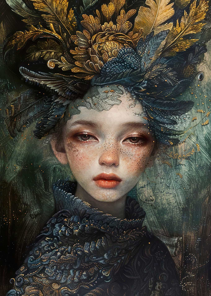 Ethereal Portrait with Golden Headdress