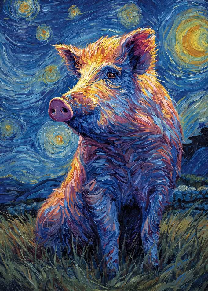 Wild Boar Under Starry Night Sky