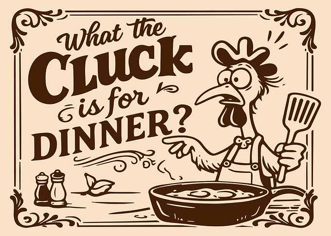What the Cluck Poster, Funny Chicken Kitchen Art, Retro Breakfast Wall Print