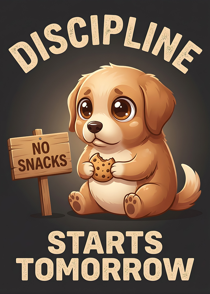 Cute puppy with cookie and sign