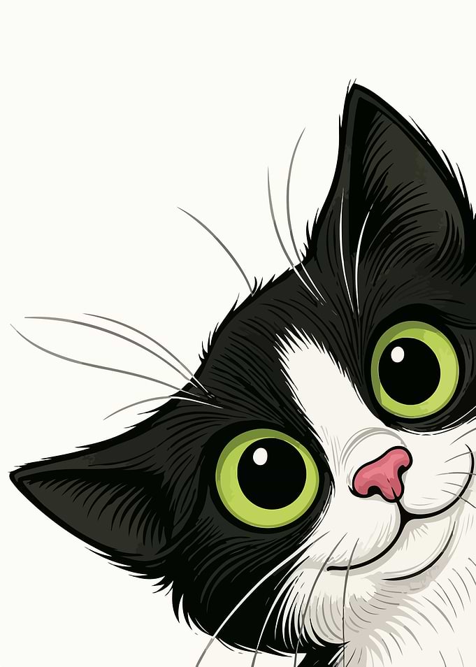 Curious Black and White Cat Peeking