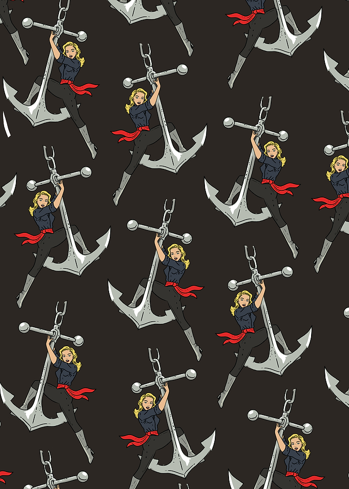 Pin-up girl with anchor pattern