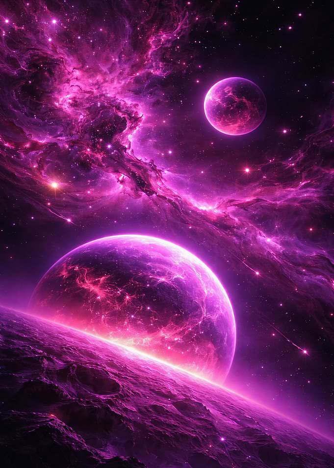 Cosmic Nebula with Planets