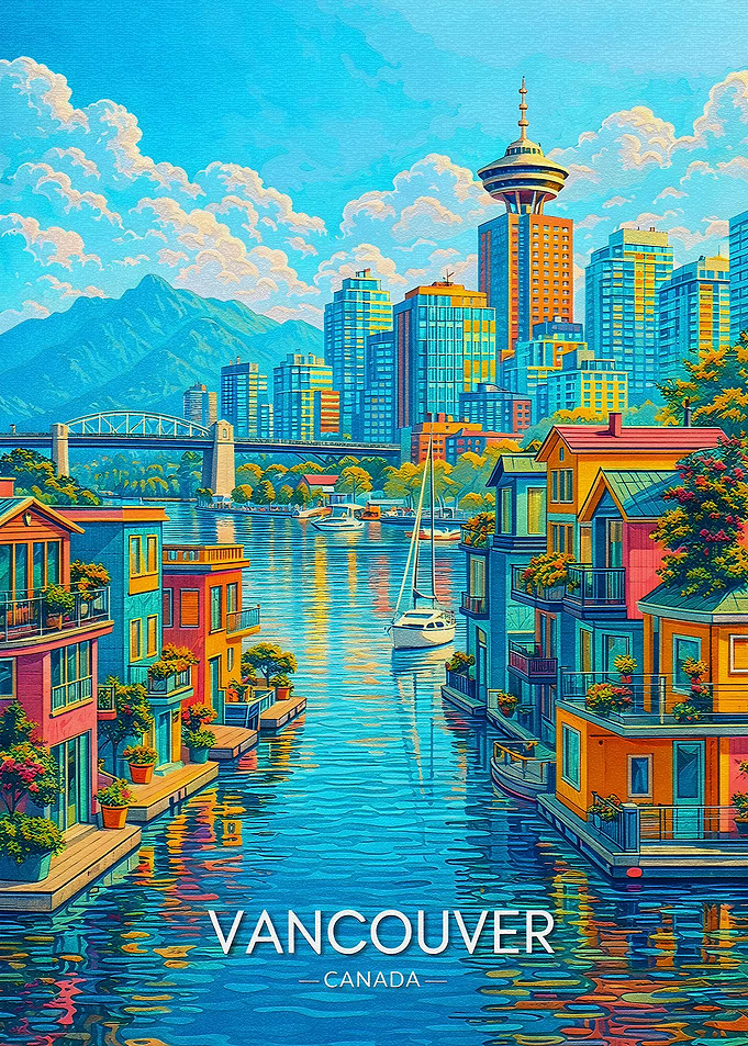 Vancouver Cityscape with Colorful Houses