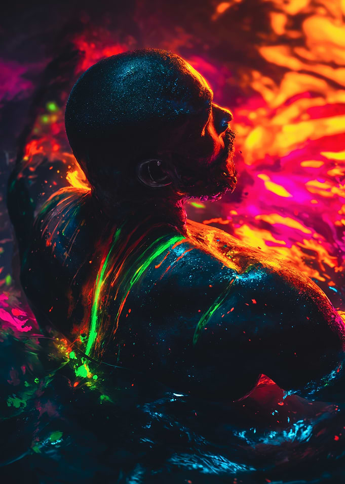 Glowing Neon Man Water Portrait