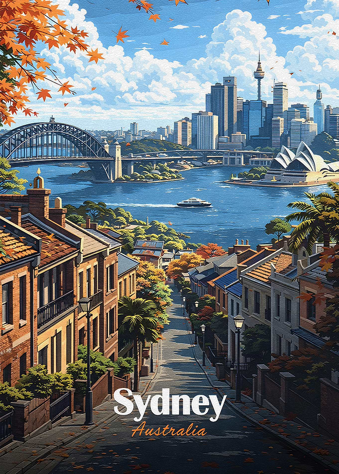 Sydney Skyline with Opera House and Harbour Bridge