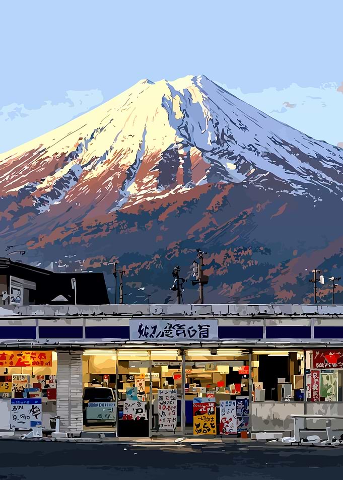 Mount Fuji and Convenience Store