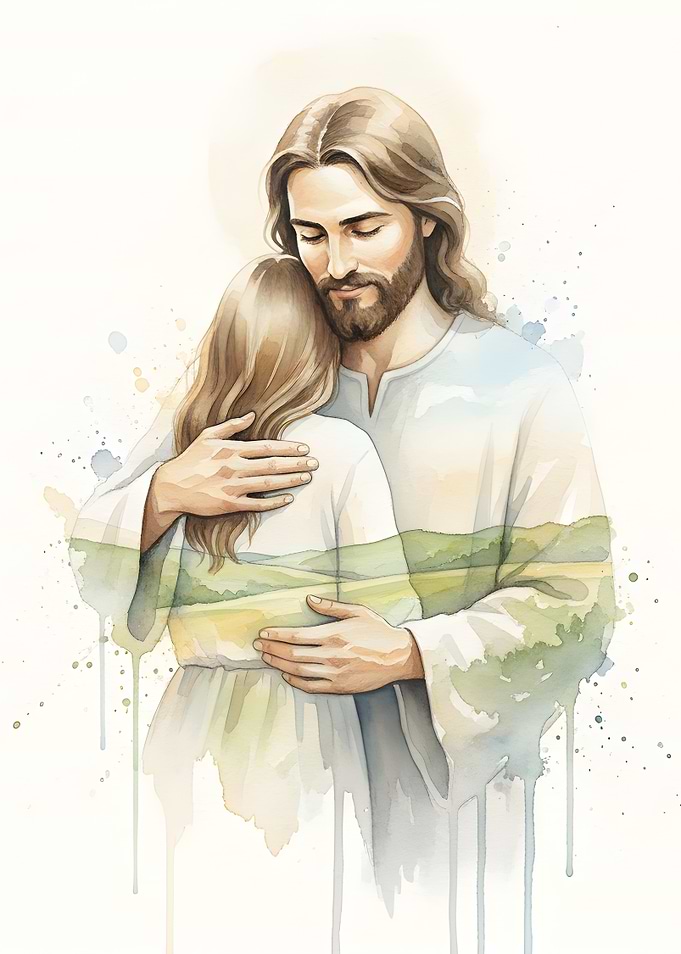 Jesus embracing a woman