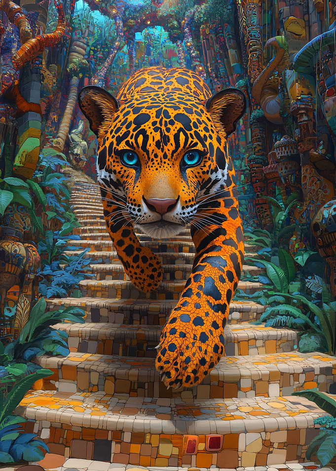 Jaguar on Ancient Steps