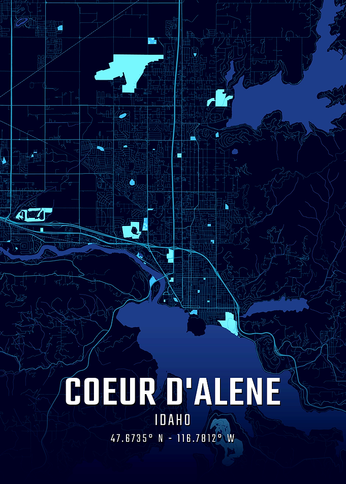 Coeur d'Alene Idaho Midnight City Map