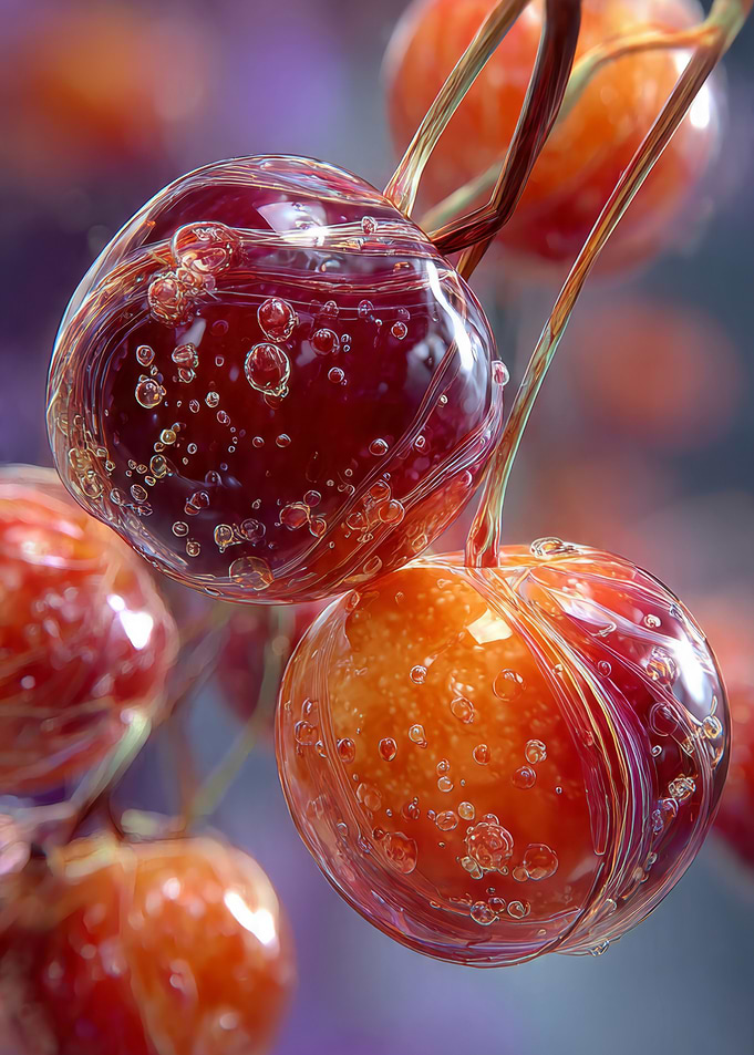 Close-up of glistening cherries