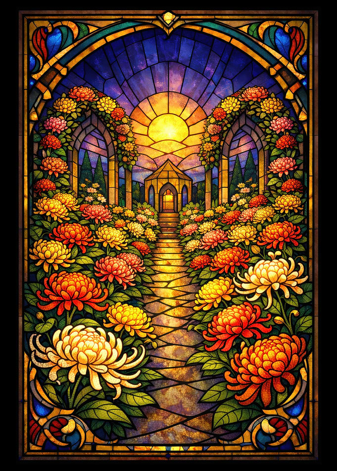 Stained Glass Garden Path with Sun