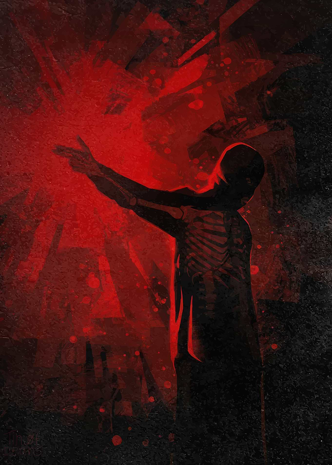 Skeleton Figure in Red Light